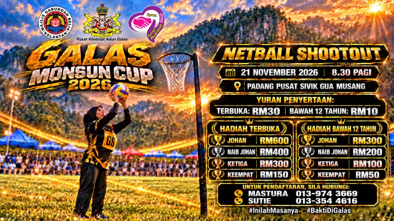 Poster Netball Shootout — Galas Monsun Cup 2026